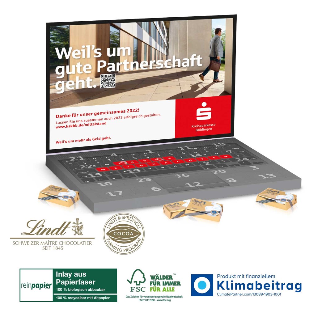 Adventskalender Laptop mit Lindt Minis